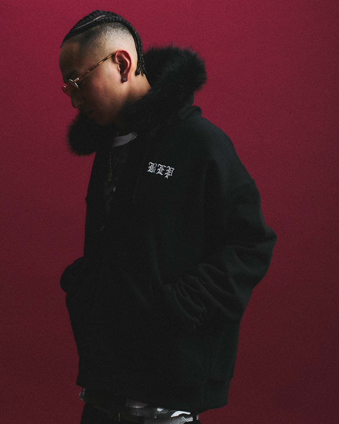 3 LETTER OE FUR HOODED ZIP HOODIE BLACK – BlackEyePatch