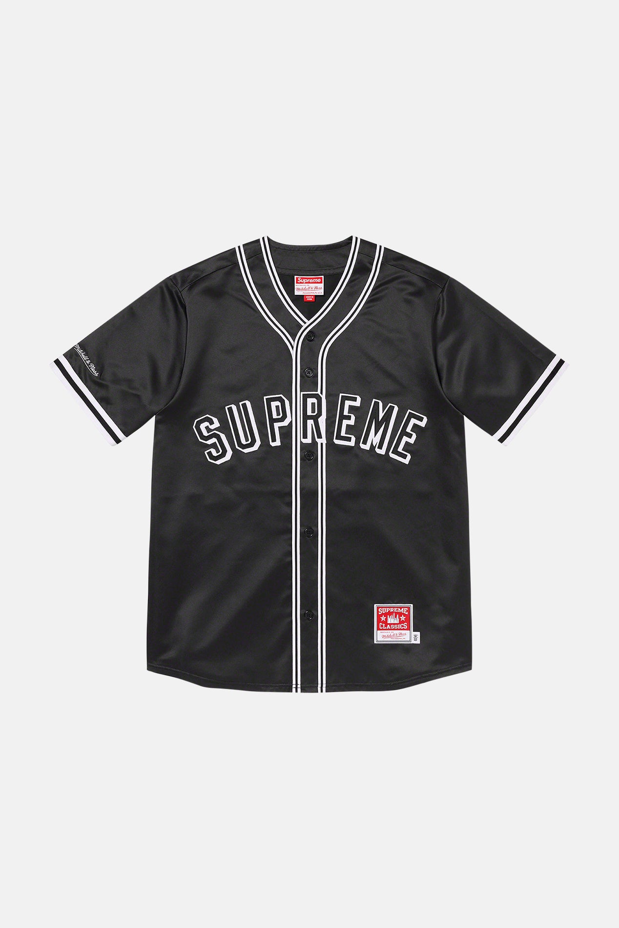 Supreme x Mitchell & Ness Satin Baseball Jersey Black – blueandcream