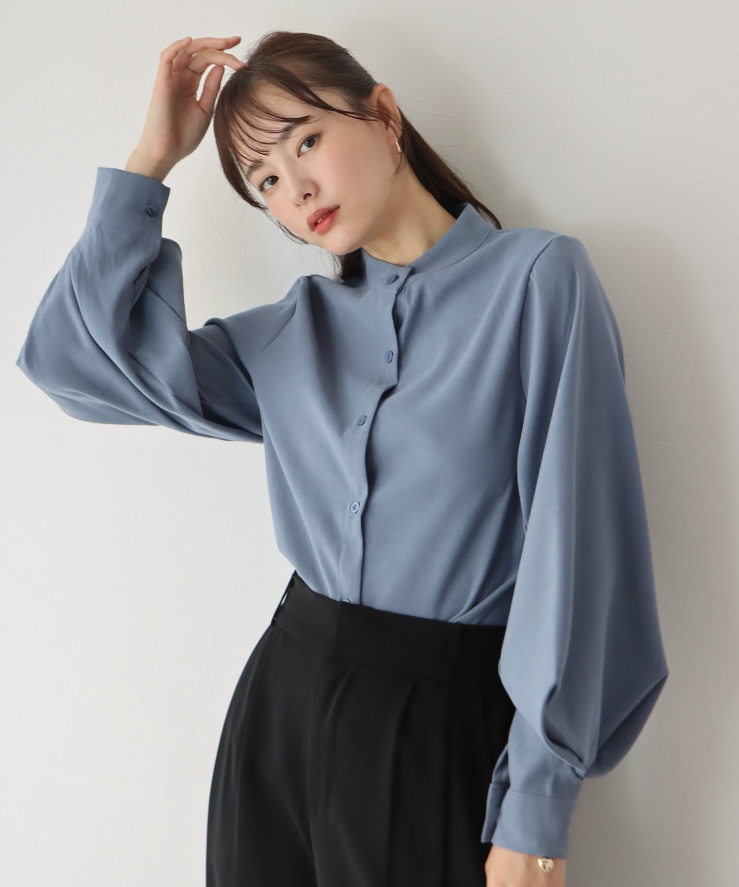 スタンドカラーボリュームスリーブシャツ – BLUE ONLINE