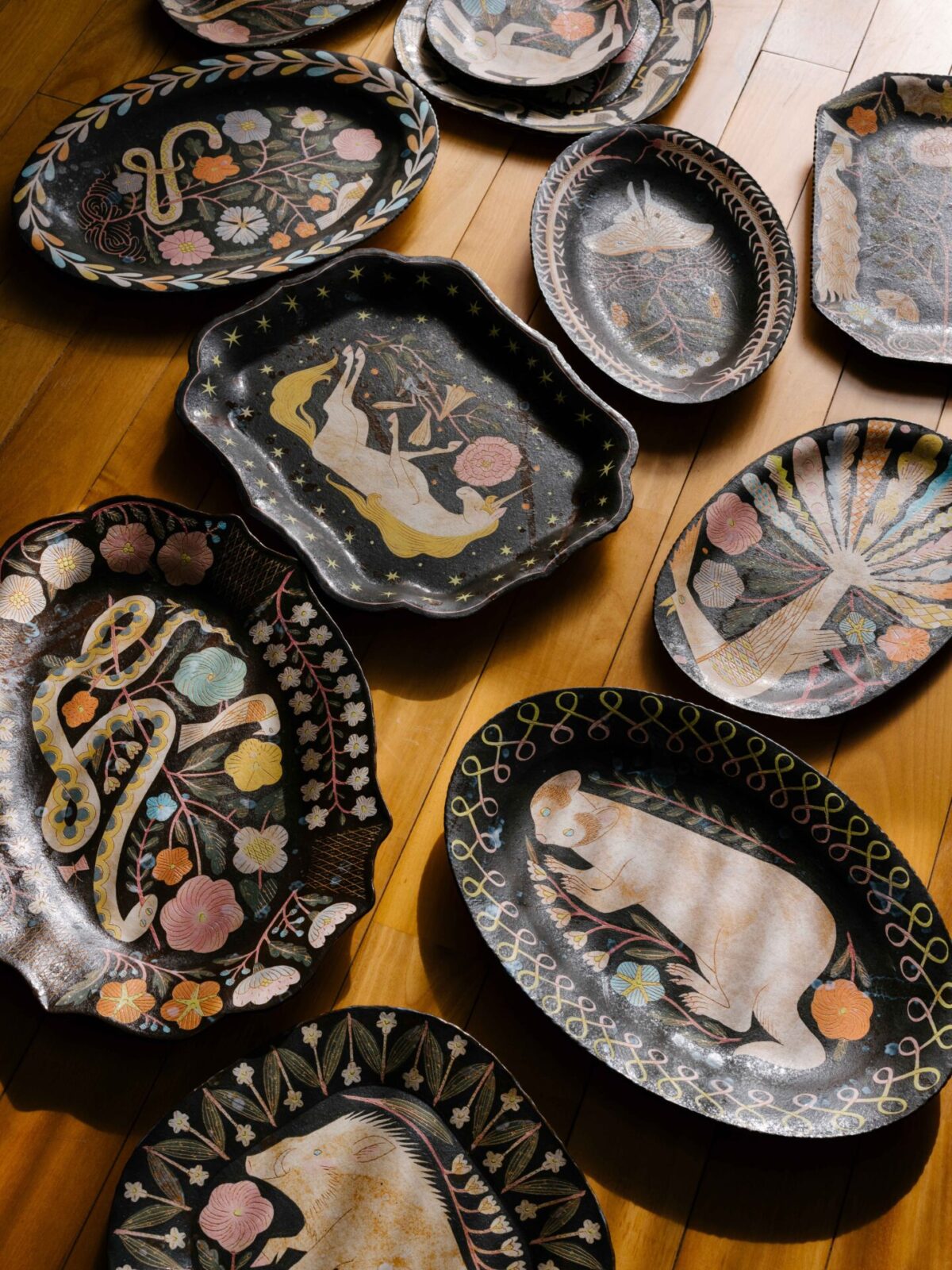 鹿児島睦 楕円 オーバルプレート 器 皿 鳩 ツバメ 鳥 草花 かごしま