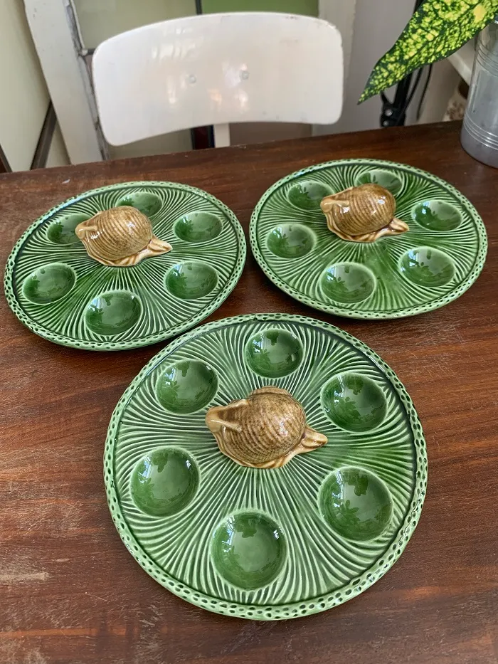 イタリア製 70s カタツムリ エッグプレート ホルダー グリーン 陶器