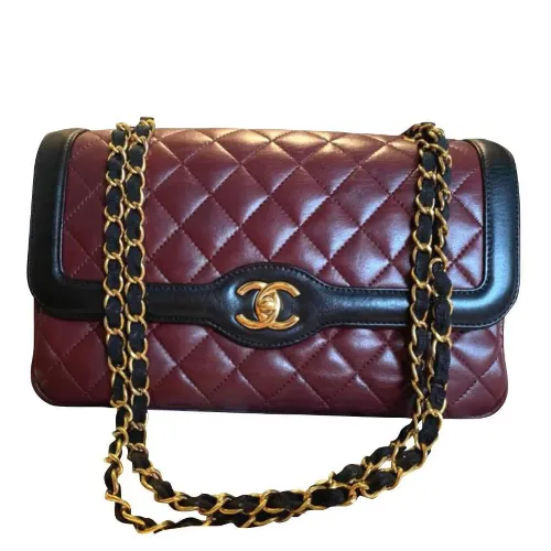 チェーンショルダー マトラッセ ラムスキン ボルドー×ブラック