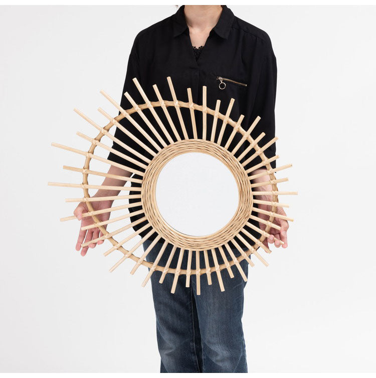 ラタンミラー ミラー 鏡 姿見 壁掛け ウォールミラー 丸型 円型 ラタン