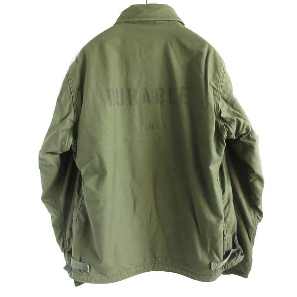 70s 実物 米軍 USCG仕様 A-2 内ボア デッキジャケット 緑系 L