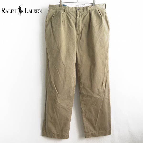 90s POLO ポロ ラルフローレン 2タック チノパン 36×32 カーキ系