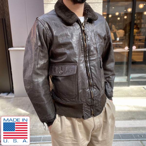 70s USA製 実物 米軍 USN G-1 7823D フライトジャケット SIZE42 レザー