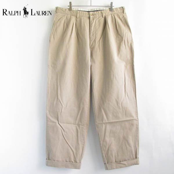 90s POLO CHINO ツータック チノパン ベージュ系 W36 ポロ ラルフ