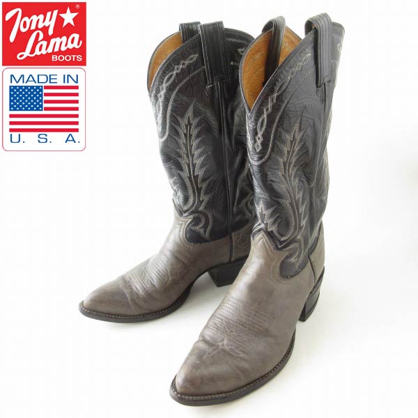 黒タグ USA製 Tony Lama トニーラマ ウエスタンブーツ 8D 26cm グレー