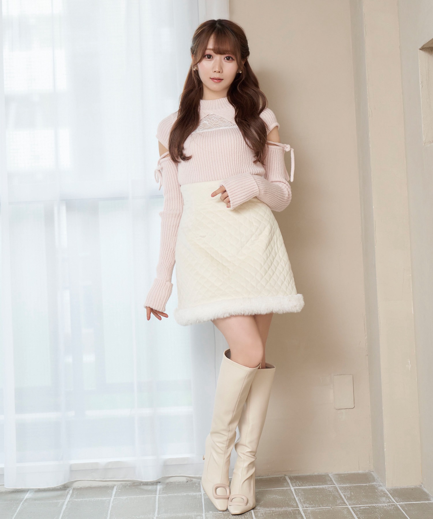 Quilting fake fur mini skirt【white】 – BUNNY APARTMENT