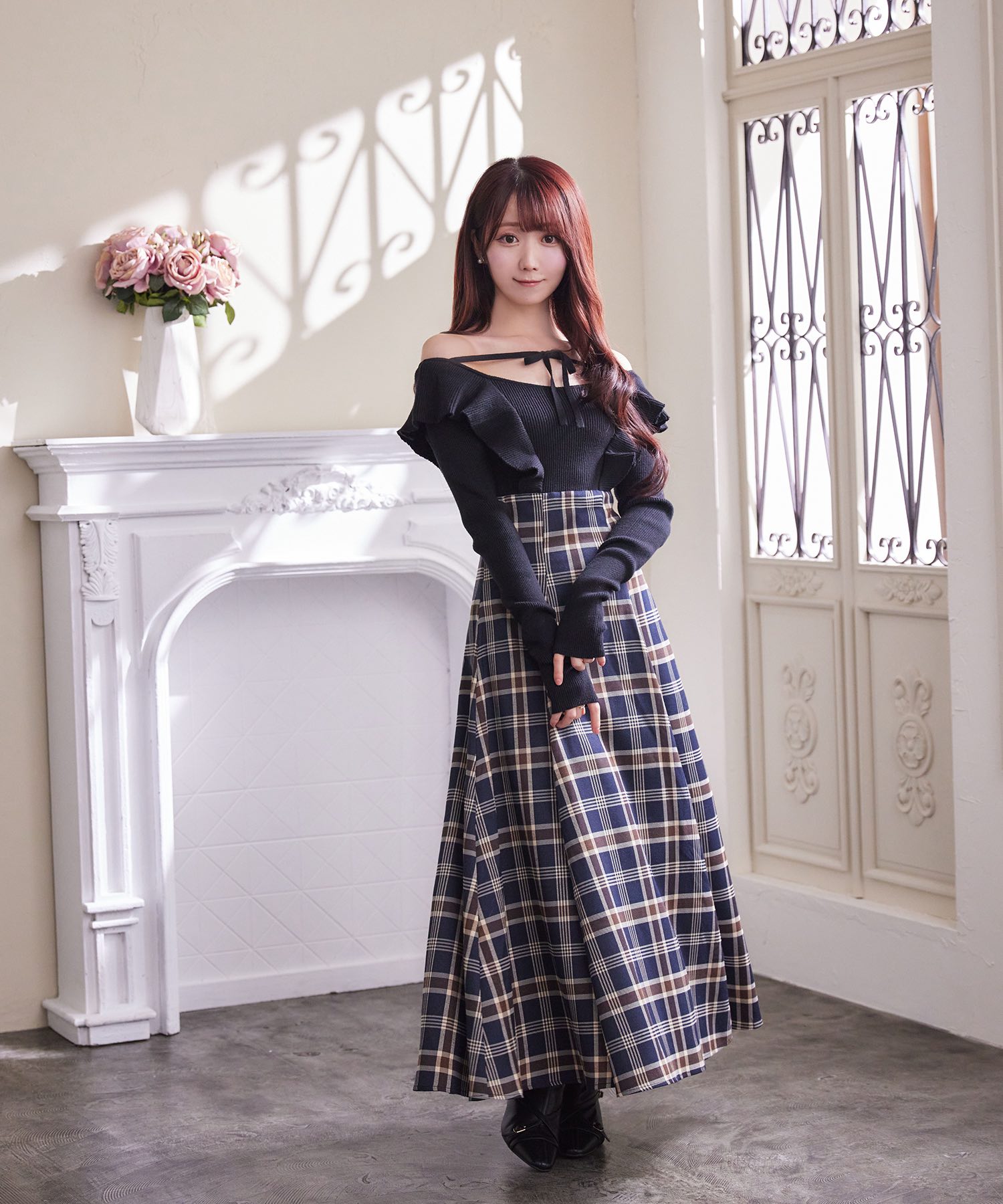 checkered×knit docking one piece – BUNNY APARTMENT