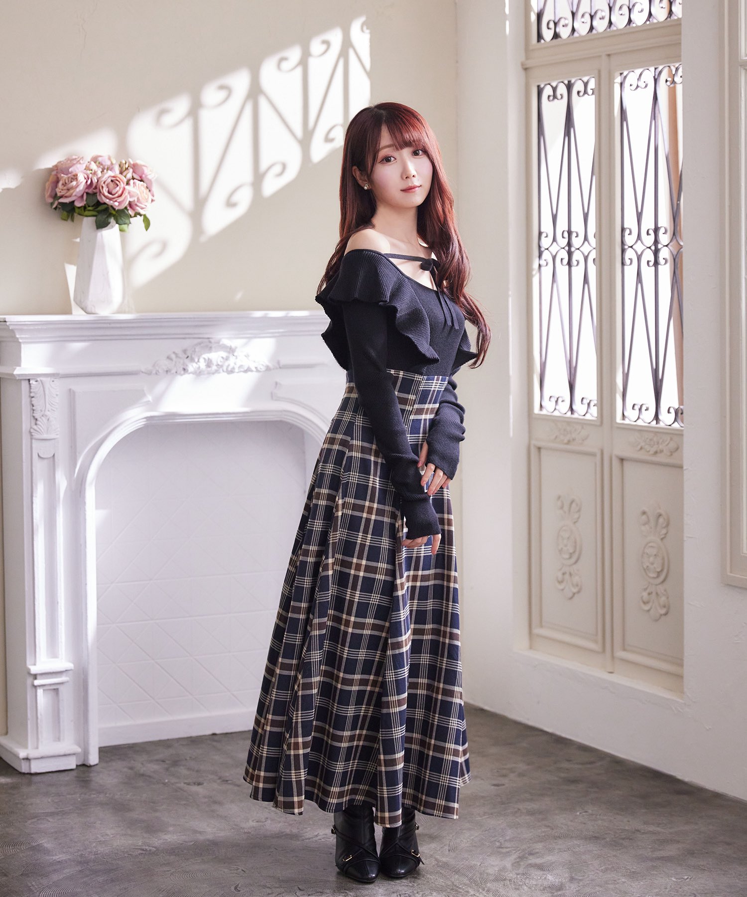 checkered×knit docking one piece – BUNNY APARTMENT