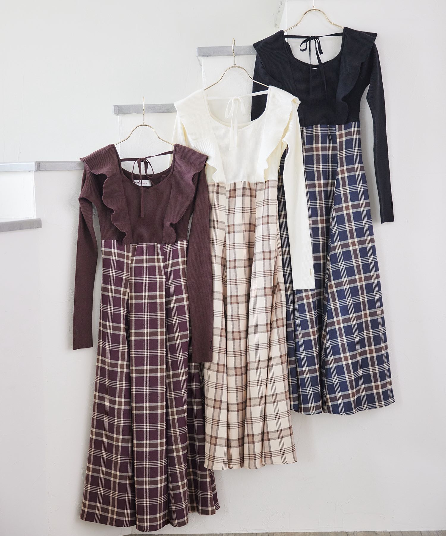 checkered×knit docking one piece – BUNNY APARTMENT