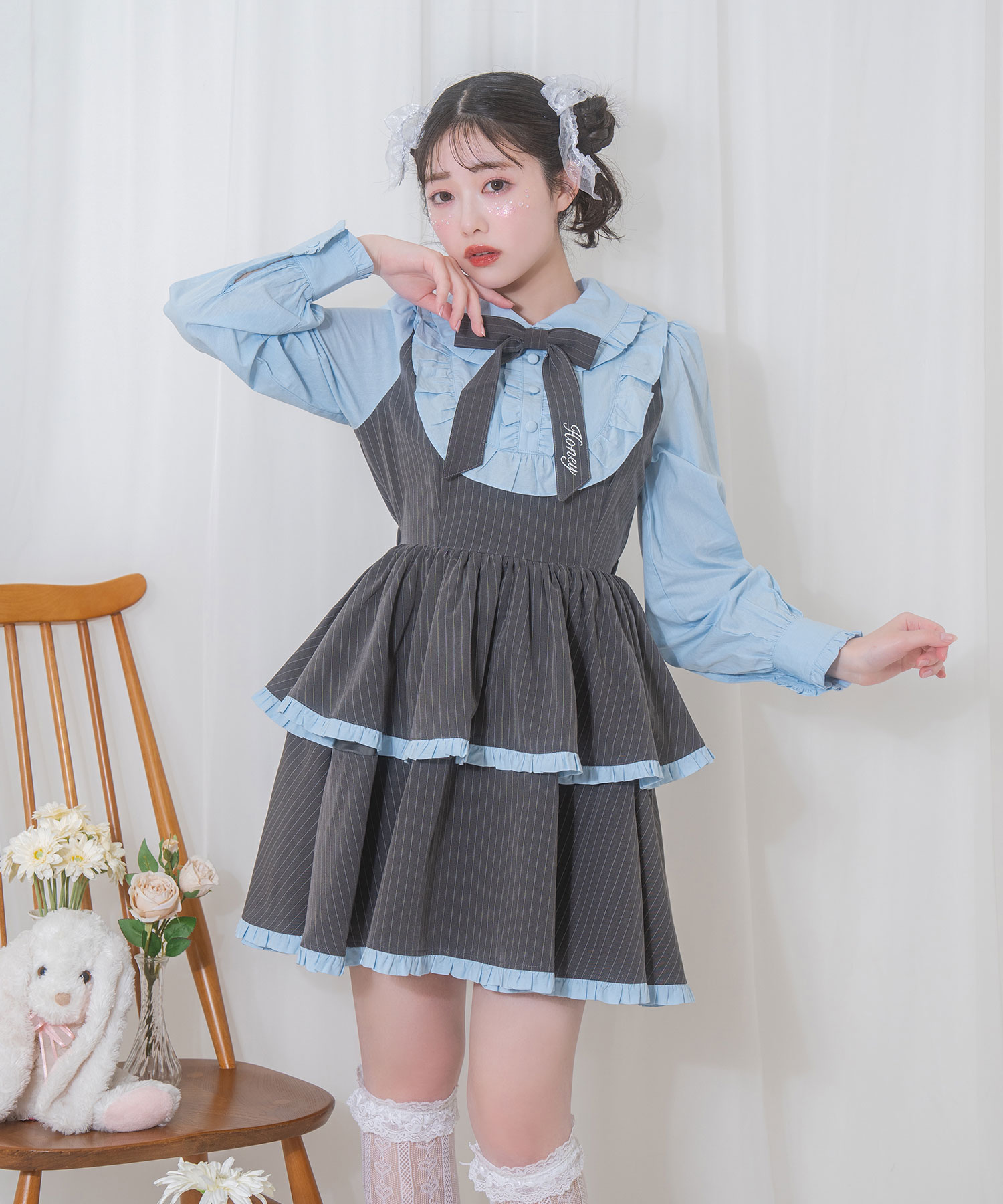 ボウタイリボンストライプワンピース – BUNNY APARTMENT