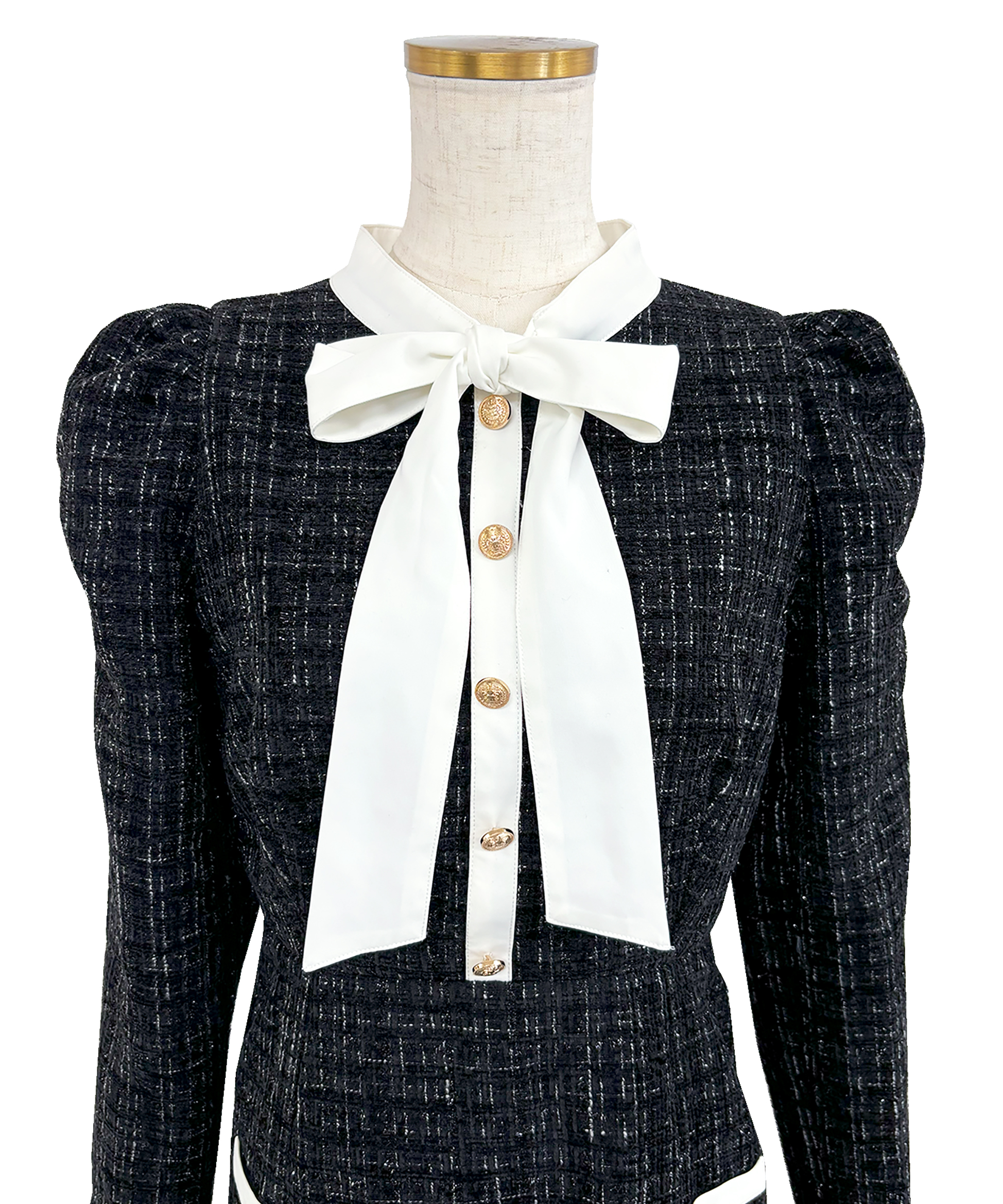 Ribbon tie tweed mini onepiece – BUNNY APARTMENT