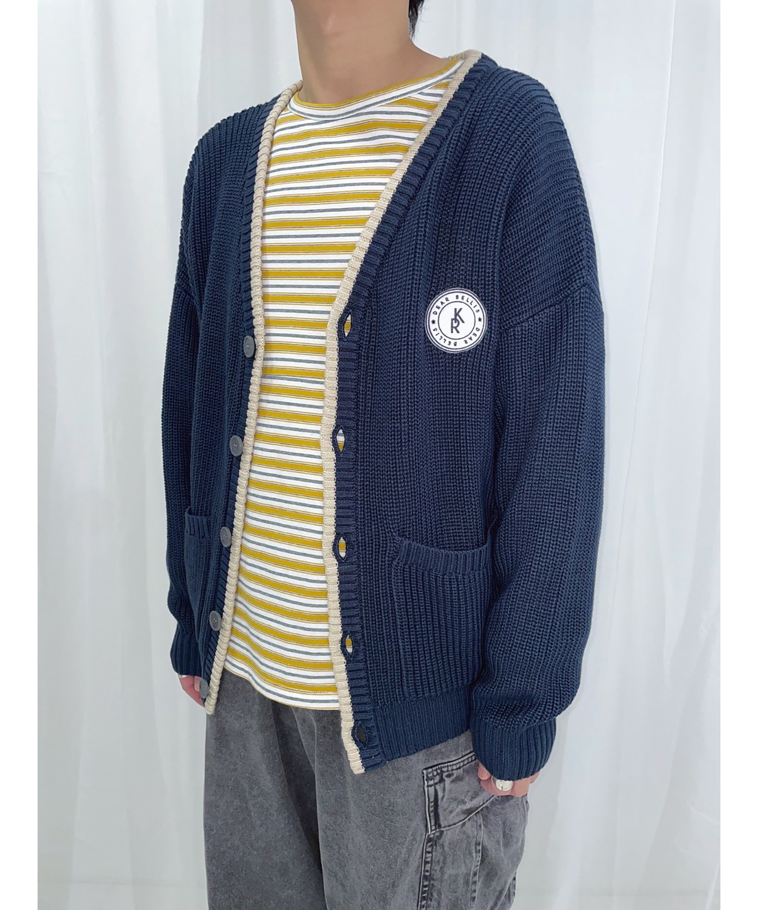 ラインニットカーディガン / ネイビー – BUNNY APARTMENT