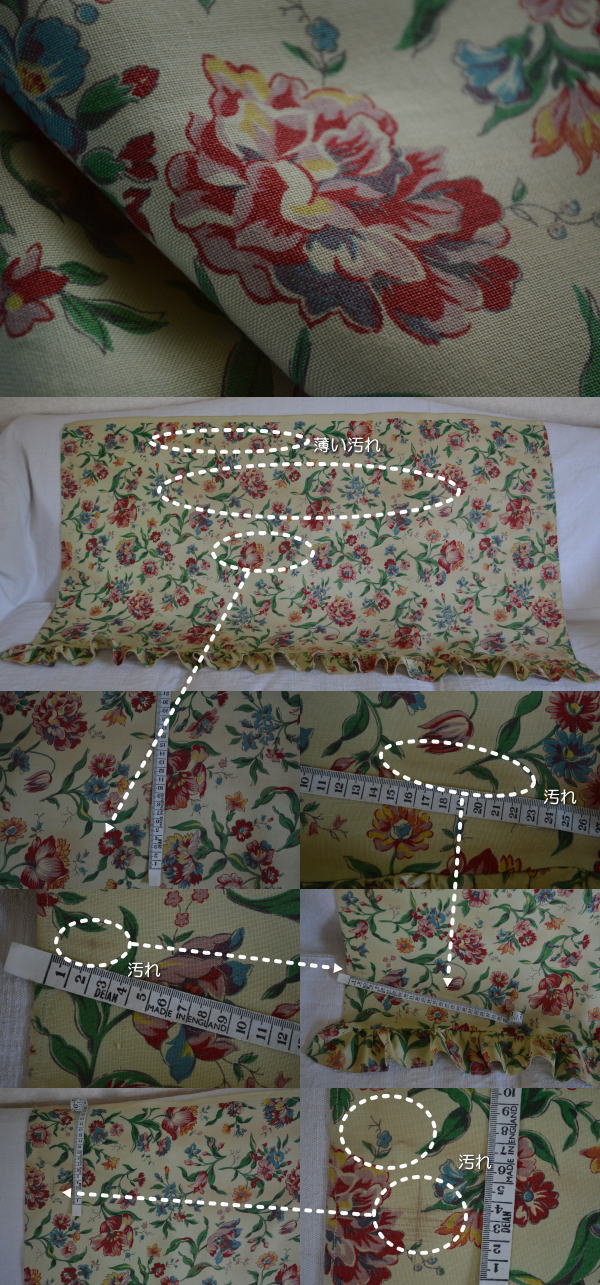 C-454 フランスアンティークカーテン 花柄リネンカーテン 114x67cm