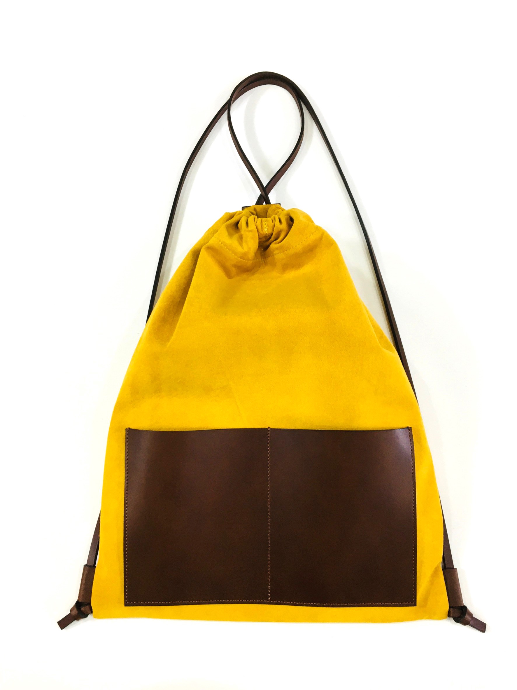 ピッグスエードと本革のナップサック(黄色) リュック・バックパック