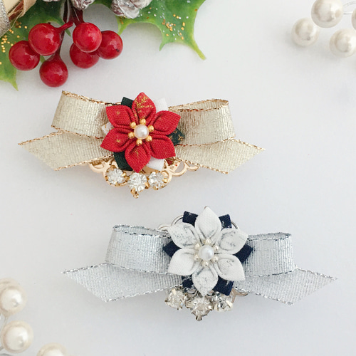 ポインセチアの帯留め （ つまみ細工＊受注制作 ） 帯留め つまみ細工