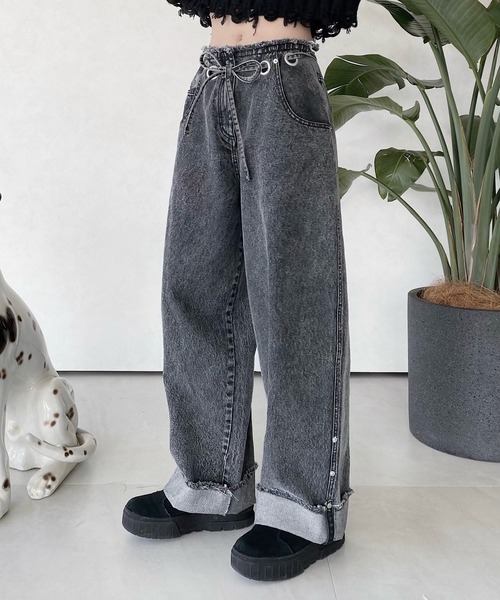 musubore（ムスボレ）の「ワイドハトメデニムパンツ（デニムパンツ