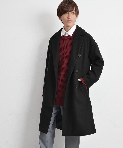 オーバーサイズ ロングコート ウールライク Wタイプ チェスターコート