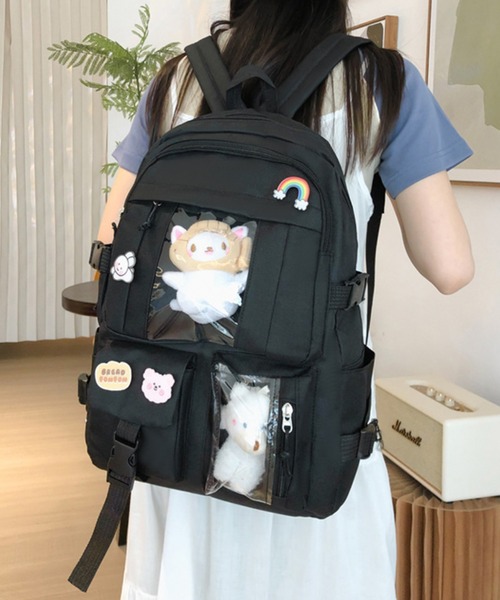 セール】FReePLACe/クリアポケット付きナイロンリュックサック X12264