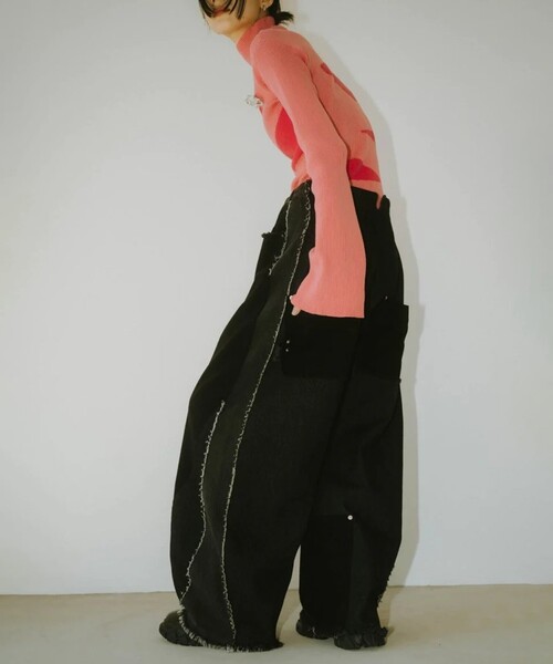 Knuth Marf ツーバックルパッチワークデニム ブラック ユニセックス