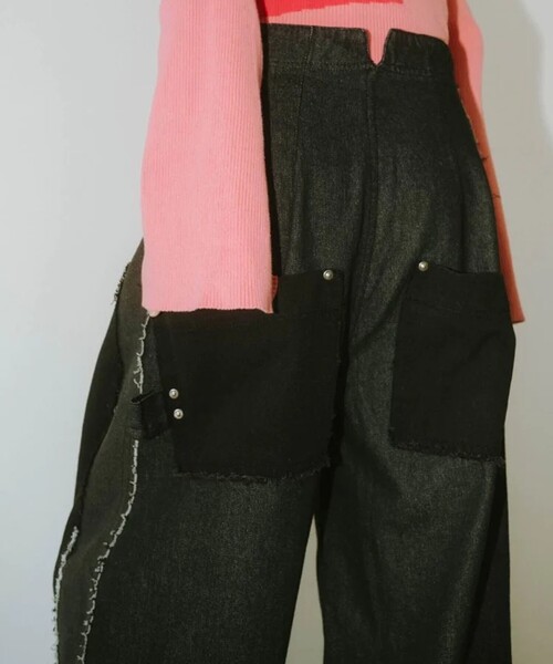 美品 Knuth Marf ツーバックルパッチワークデニム 黒 ユニセックス