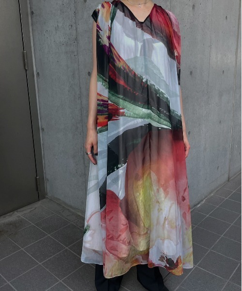セール】2WAY ART PRINT SHEER DRESS（ワンピース）｜Ameri（アメリ