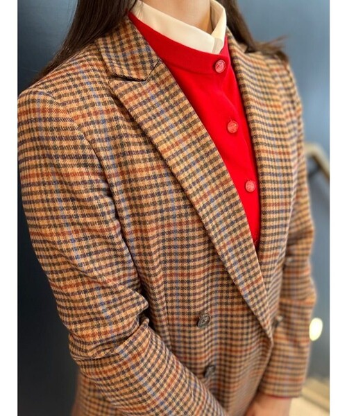 セール】ウールブレンド ガンクラブチェック ダブル4ボタン ピーク