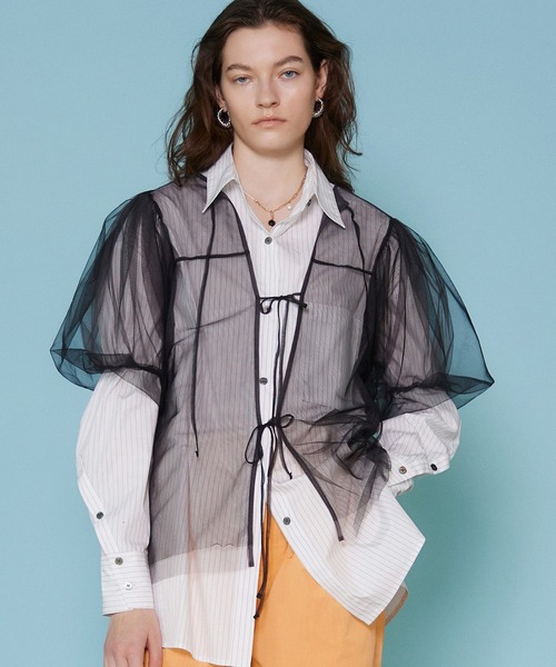 セール】2way Tulle Puff Sleeve Tops/2WAYチュールパフスリーブ