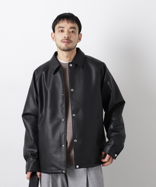 フェイクレザーリラックスコーチジャケット（ブルゾン）｜NANO