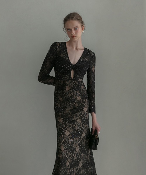 未使用 Leja LUXEレースストーンスパンコールフラワーマーメイドドレス