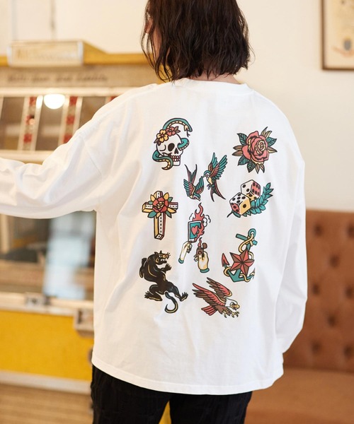 mlt4260- アメトラ風タトゥーデザインビッグシルエットロンT（Tシャツ