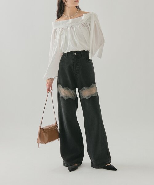 mystic（ミスティック）の「【ウエスト調整可能！】レース切替デニム