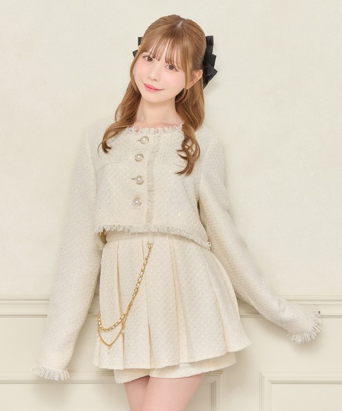 セット着用可能】フリンジツイードジャケット（テーラードジャケット