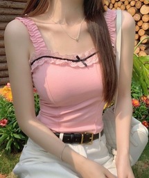 レディースのタンクトップ（ピンク/桃色系・リボン）ファッション通販