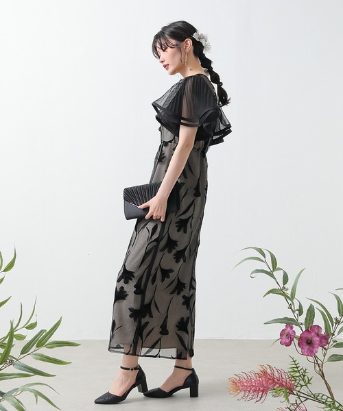 セール】シアー素材 フラワー刺繍 ワンピース ドレス 結婚式 お呼ばれ