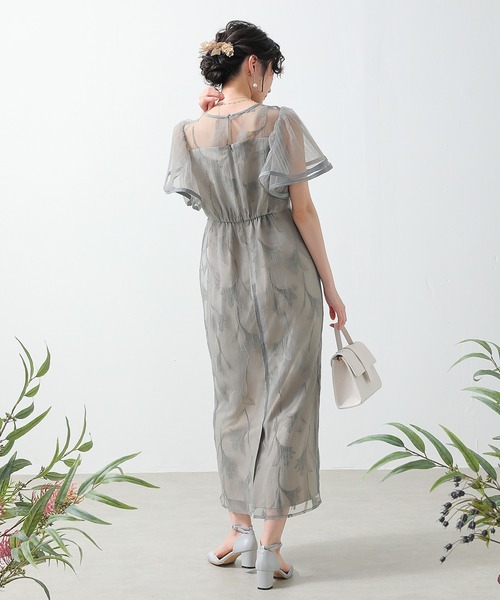 セール】シアー素材 フラワー刺繍 ワンピース ドレス 結婚式 お呼ばれ