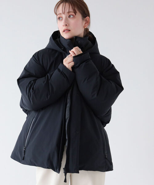 レイビームス 黒 ダウン ジャケット フェザー ミドル フード M Ray