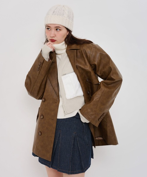 セール】フェイクレザー ダブルブレストジャケット TINA：JOJUN