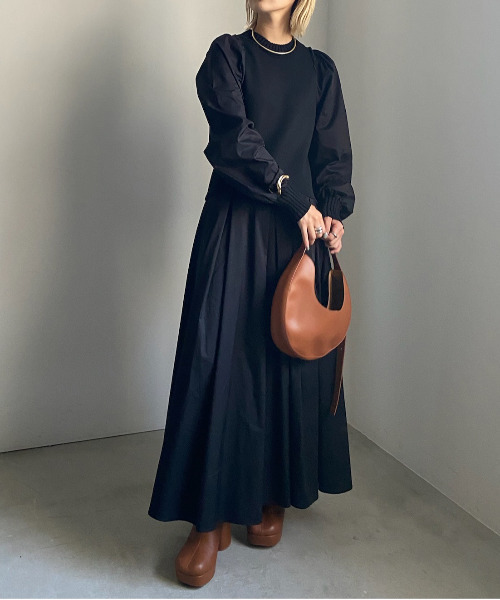 Ameri（アメリ）の「KNIT DOCKING VOLUME DRESS（ワンピース）」 - WEAR