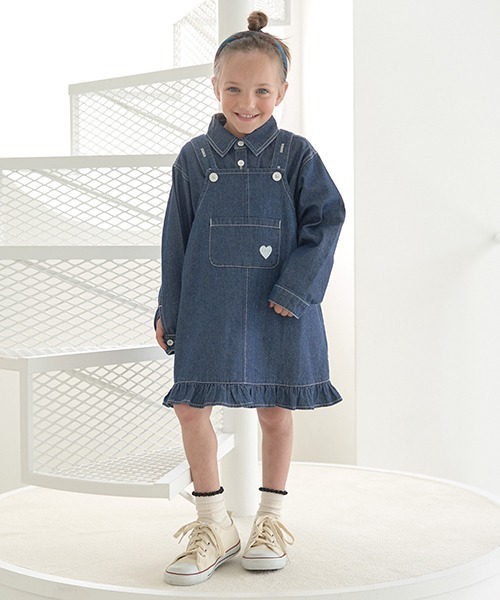 セール】【やわらかデニム】ハート刺しゅうジャンスカ（ジャンパー