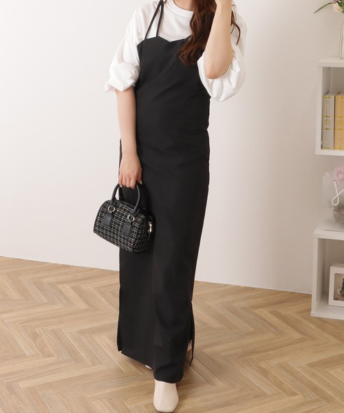 セール】ビスチェ風 キーネック タイト マキシ ワンピース（ジャンパー