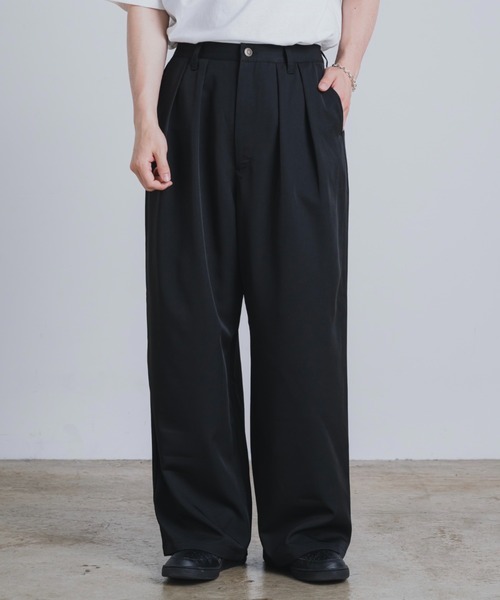 タックワイドスラックス/ストライプ&無地】（スラックス）｜Remember