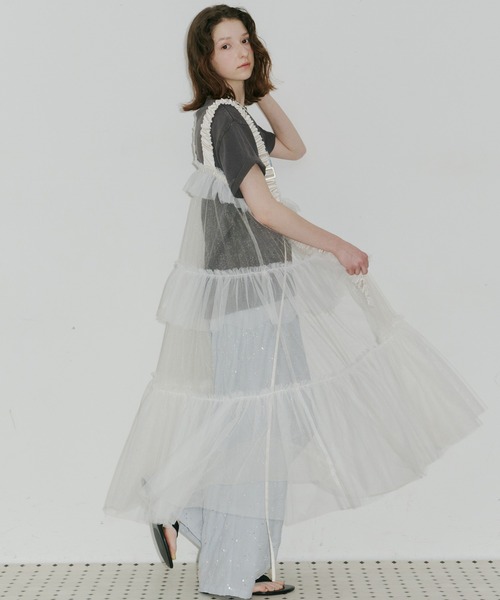 シースルーボリュームチュールデザインジレ（ベスト）｜J1U by LA