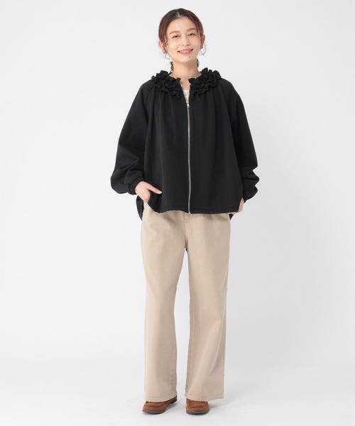 フリルカラー甘織りデニムシャツブルゾン《CLIP denim》（ブルゾン