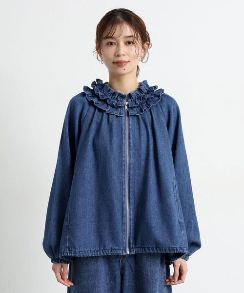 フリルカラー甘織りデニムシャツブルゾン《CLIP denim》（ブルゾン
