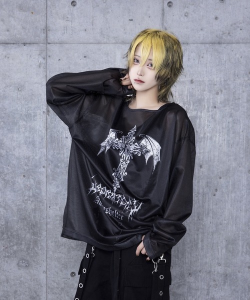 Amilige（アミリージュ）の「コウモリクロスプリントメッシュロンT（T