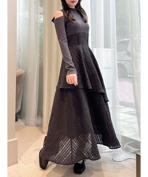 セール】バックリボンティアードコンビワンピース（ワンピース