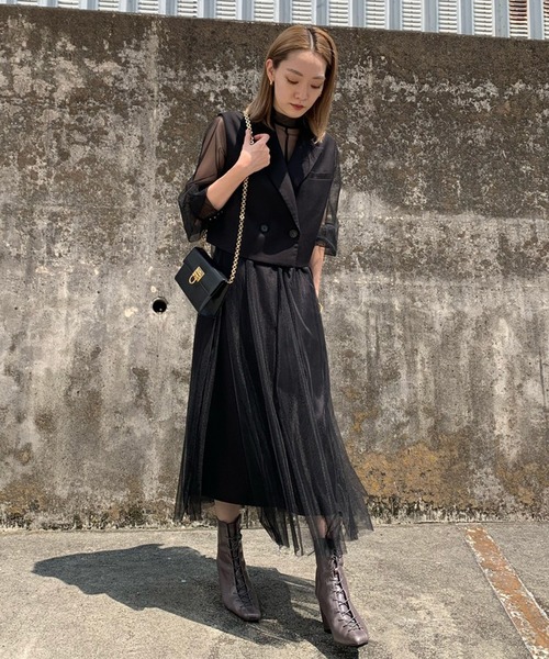 Ameri（アメリ）の「TAILORED VEST SET SHEER DRESS（ワンピース